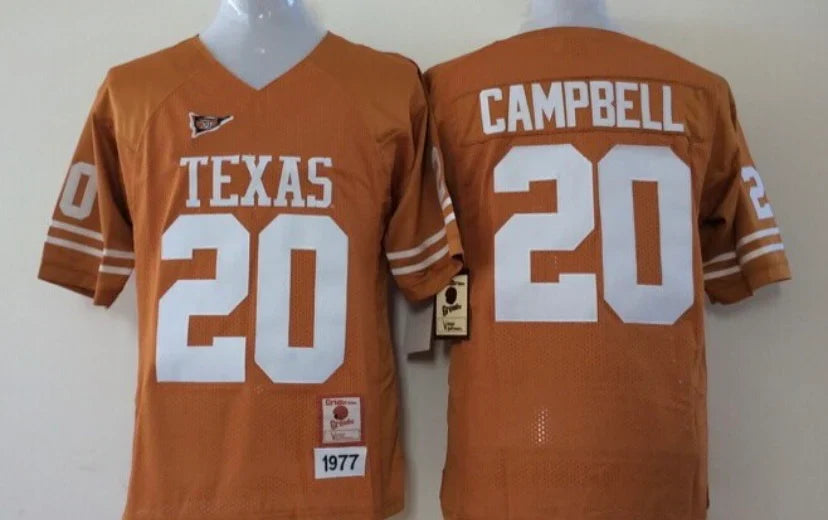 Earl Campbell Texas Longhorns Jersey Orange product image 1, provided for visual reference and product detail review