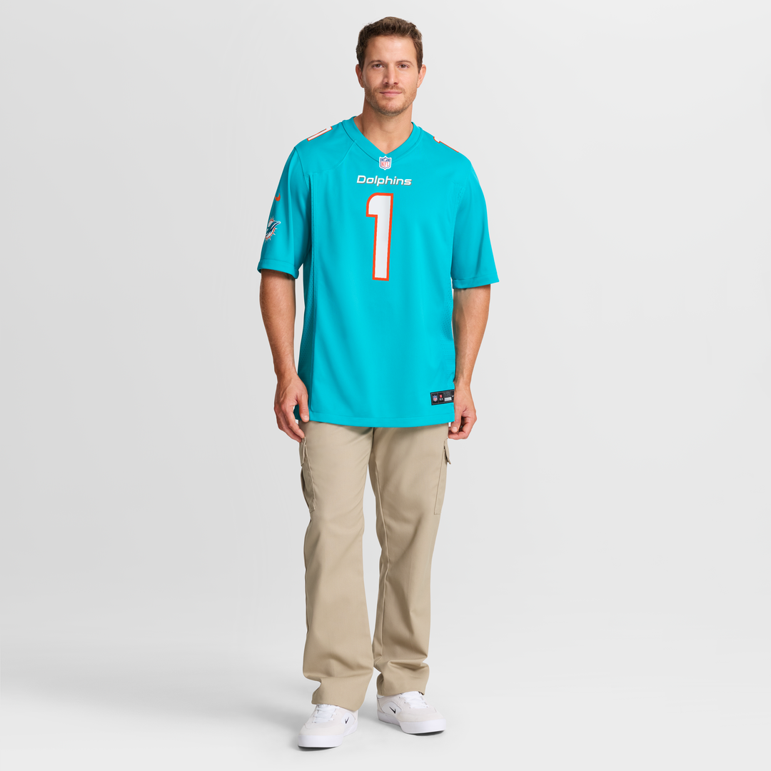 Men's Miami Dolphins Number 1 Groom Nike Aqua Game Jersey product image 7