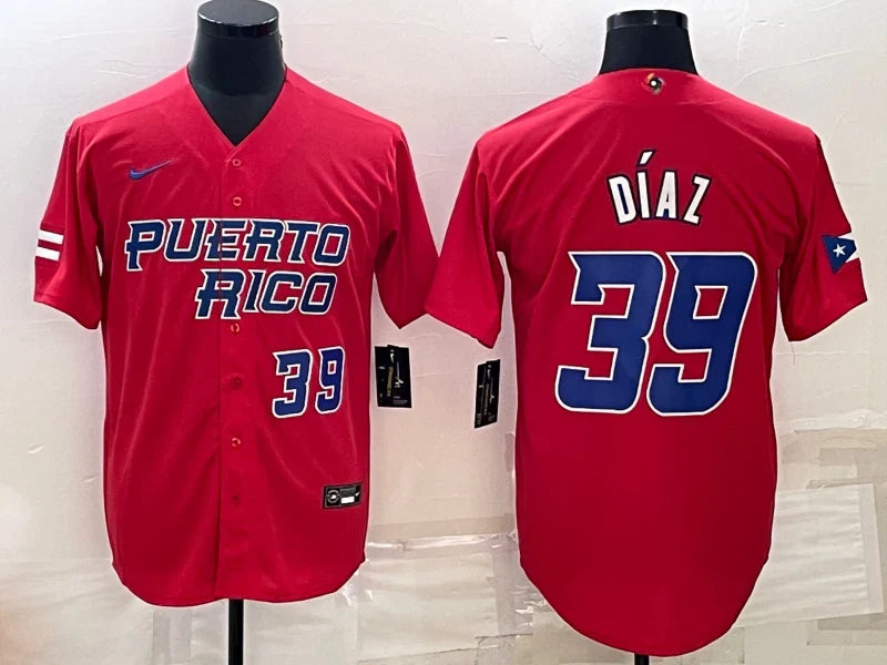 Edwin Diaz Puerto Rico jersey Nike red product image 1, provided for visual reference and product detail review
