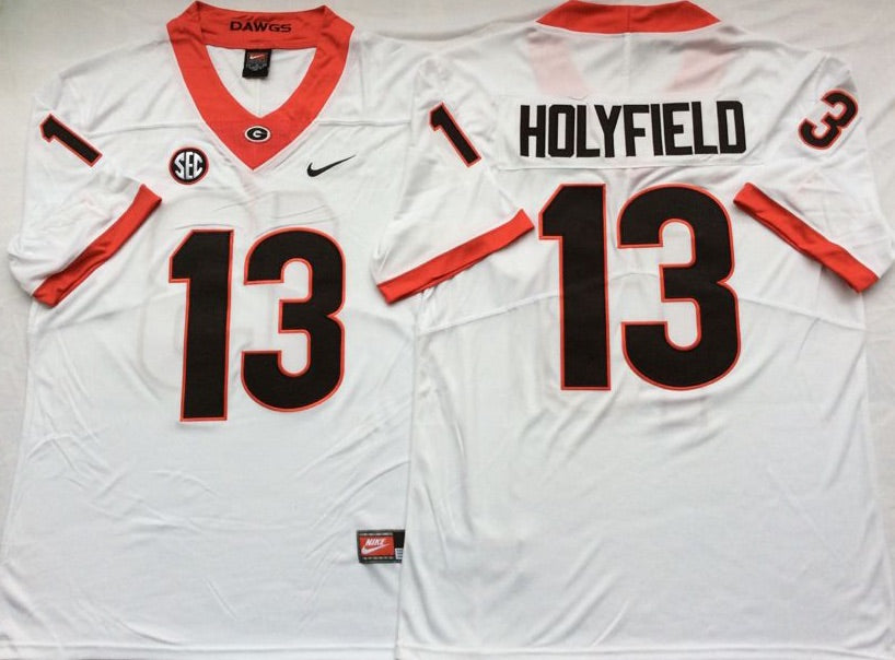 Elijah Esaias Holyfield Georgia Bulldogs jersey white product image 1, provided for visual reference and product detail