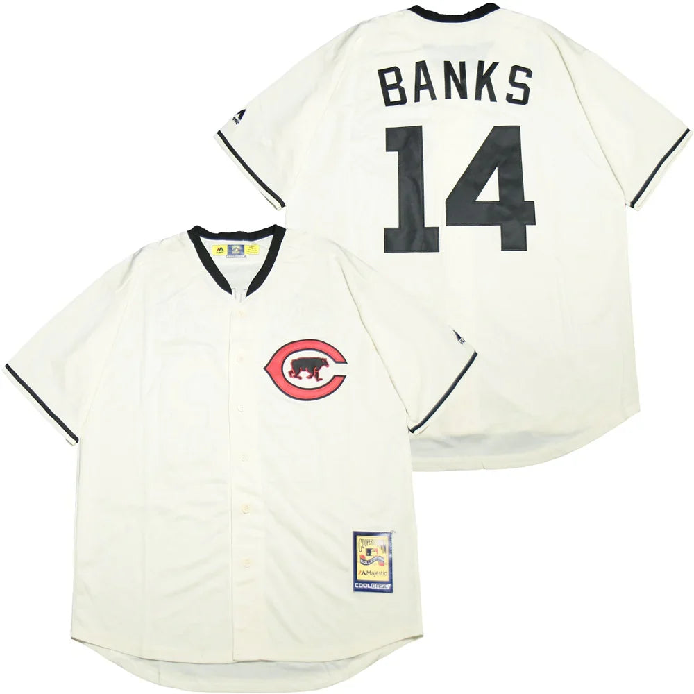 Ernie Banks Chicago Cubs Jersey Cooperstown Collection Majestic product image 1, provided for visual reference and product