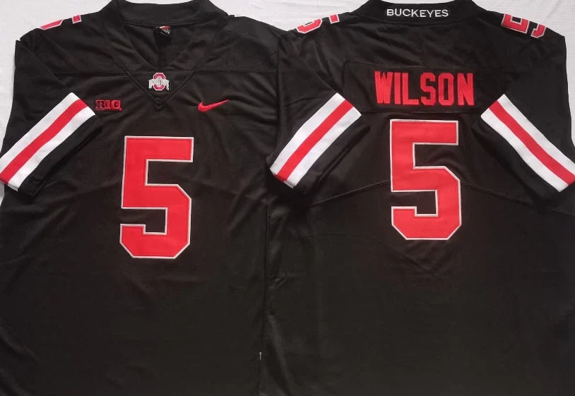 Garrett Wilson Ohio State Buckeyes jersey black with red numbers product image 1, provided for visual reference and product