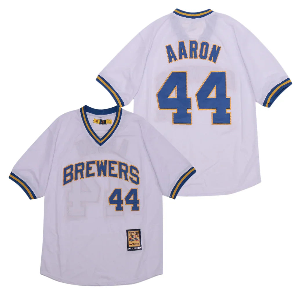 Hank Aaron Milwaukee Brewers Jersey Mitchell & Ness white product image 1, provided for visual reference and product detail