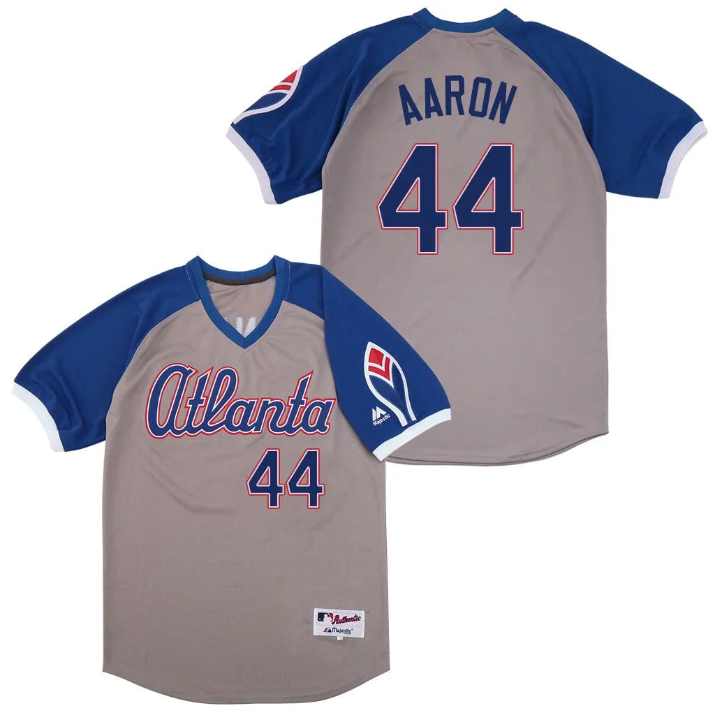 Hank Aaron Atlanta Milwaukee Braves Jersey Majestic product image 1, provided for visual reference and product detail review