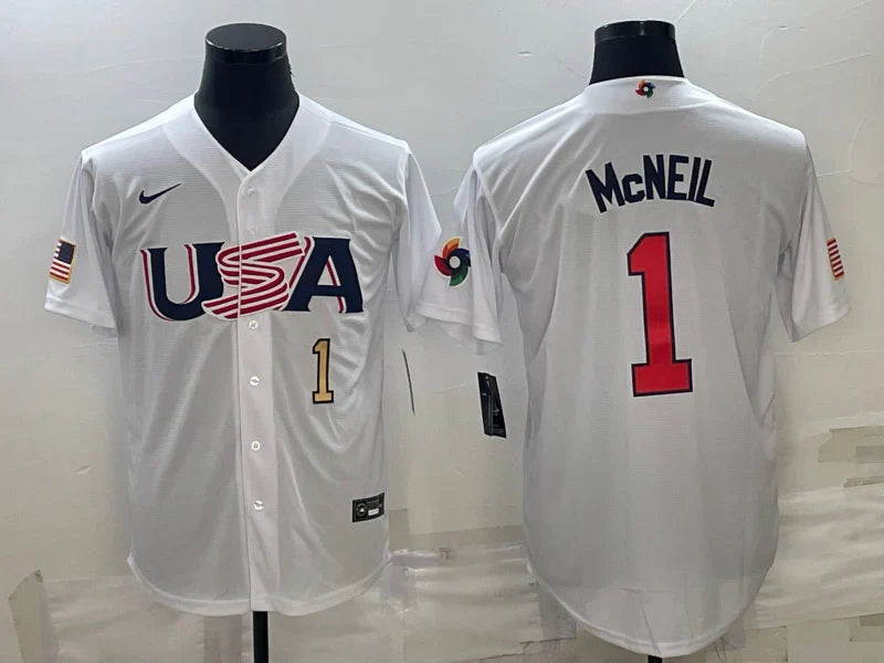 Jeff McNeil Team USA Baseball jersey Nike product image 1, provided for visual reference and product detail review