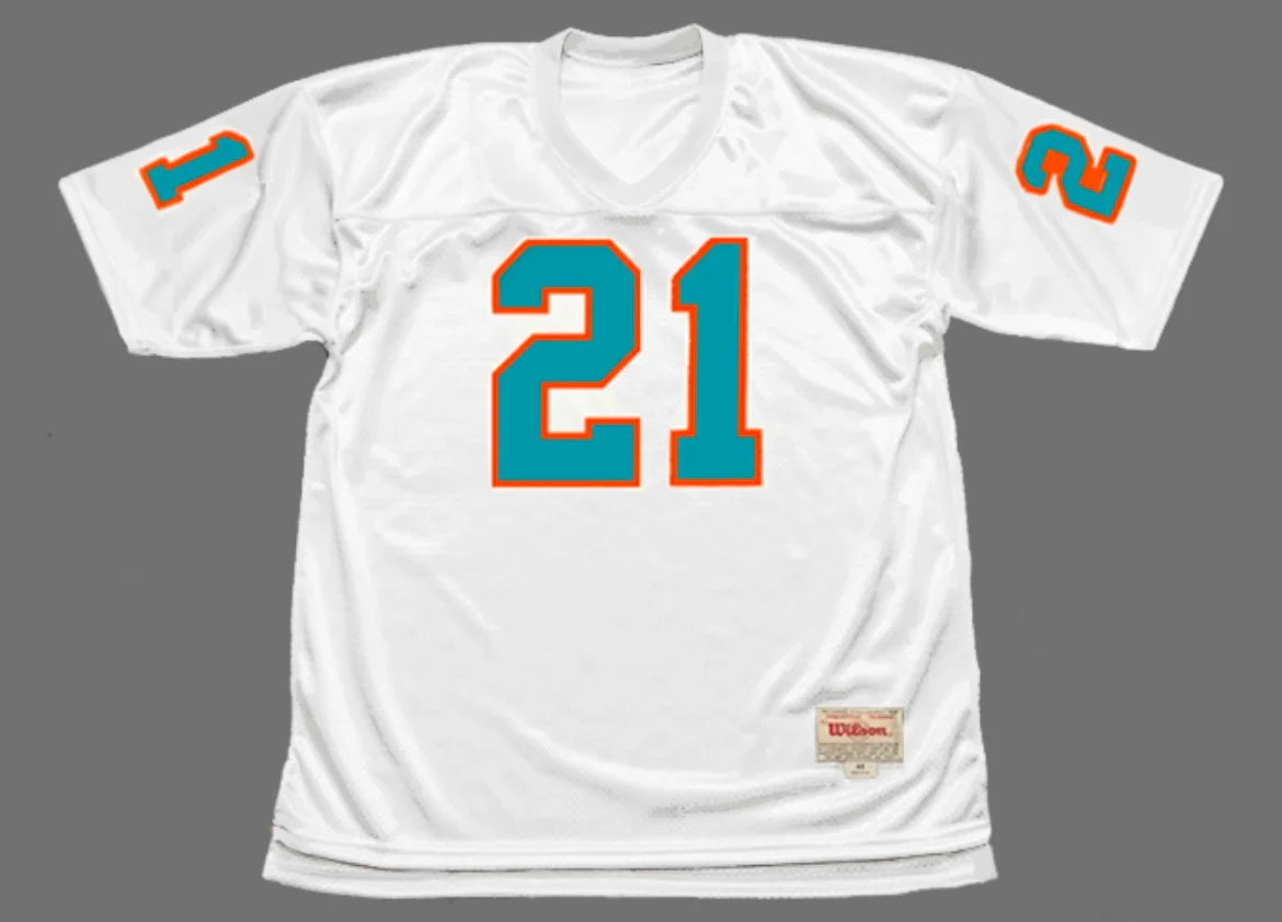 Jim Kiick Miami Dolphins NFL Mitchell & Ness Jersey White product image 1, provided for visual reference and product detail