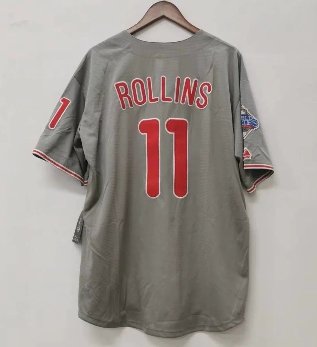 Jimmy Rollins Philadelphia Phillies Jersey 2008 World Series gray product image 1, provided for visual reference and product