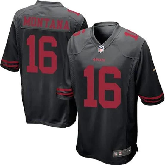Joe Montana San Francisco 49ers official Nike black Jersey product image 1, provided for visual reference and product detail