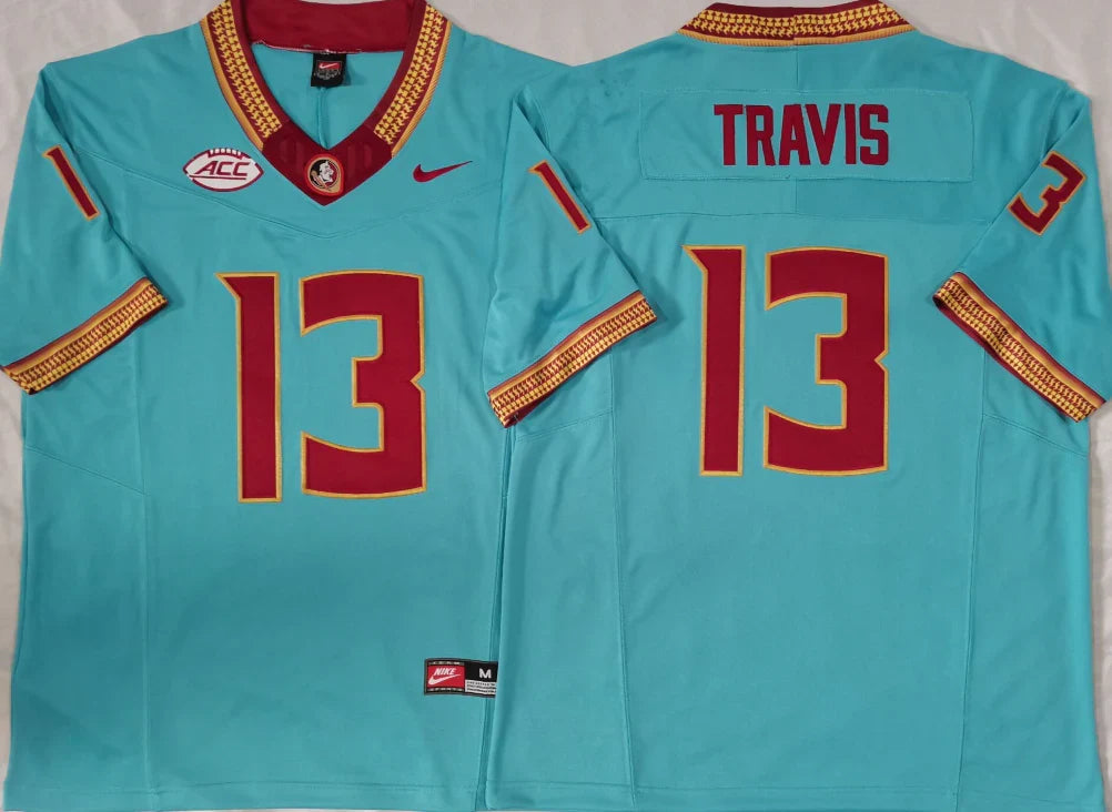 Jordan Travis Florida State Seminoles Jersey NIKE Aqua product image 1, provided for visual reference and product detail