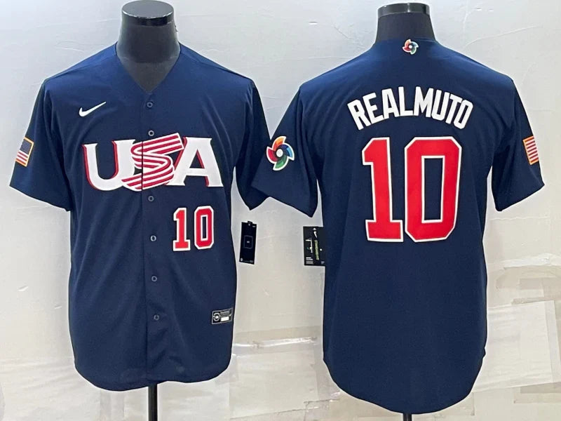 J.T. Realmuto Team USA Baseball Jersey Nike Blue product image 1, provided for visual reference and product detail review