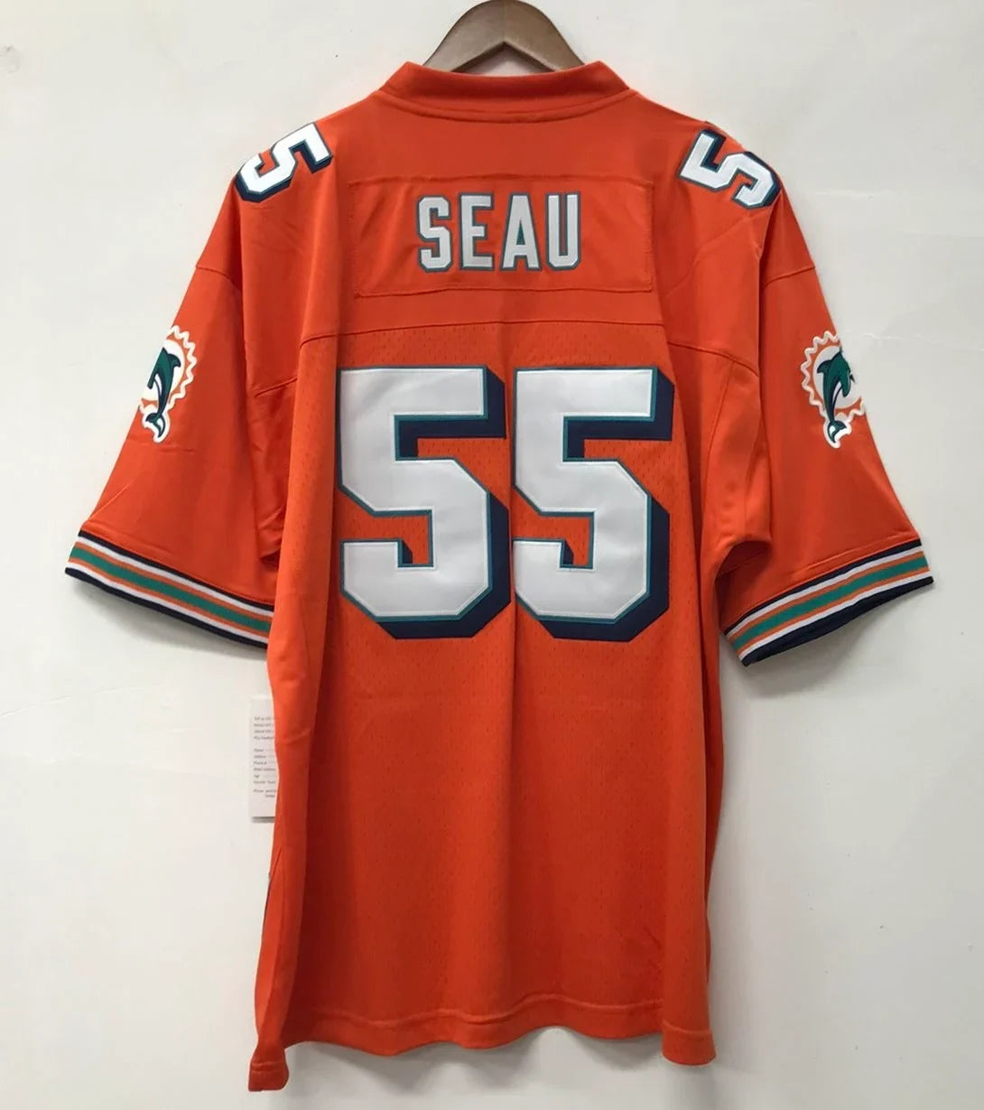 Junior Seau Miami Dolphins Official NFL Mitchell & Ness Jersey product image 1, provided for visual reference and product