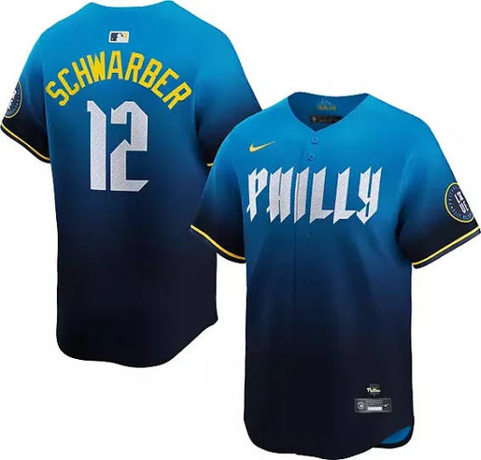 Kyle Schwarber Philadelphia Phillies Blue City Connect MLB Limited Jersey product image 1, provided for visual reference and
