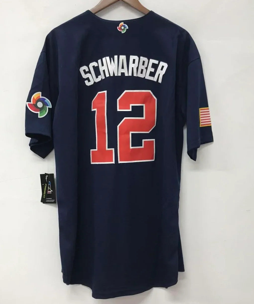 Kyle Schwarber Team USA Baseball Jersey Nike blue product image 2, provided for visual reference and product detail review