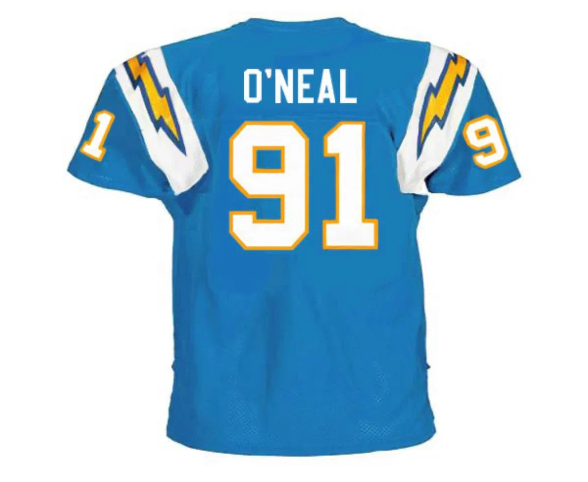 Leslie O’Neal 1994 San Diego Chargers NFL Mitchell & Ness Jersey product image 1, provided for visual reference and product