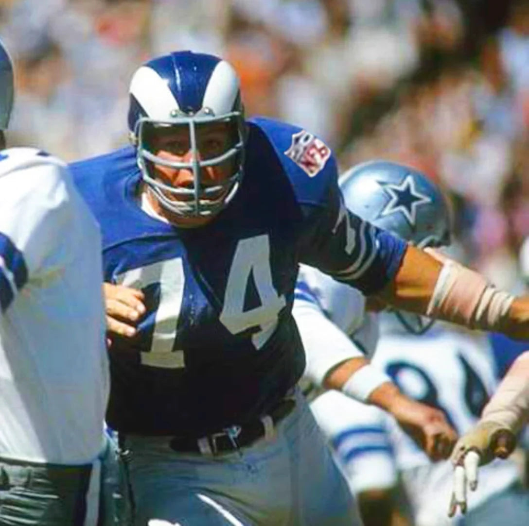 Merlin Olsen 1969 Los Angeles Rams NFL Mitchell & Ness Jersey blue product image 4, provided for visual reference and