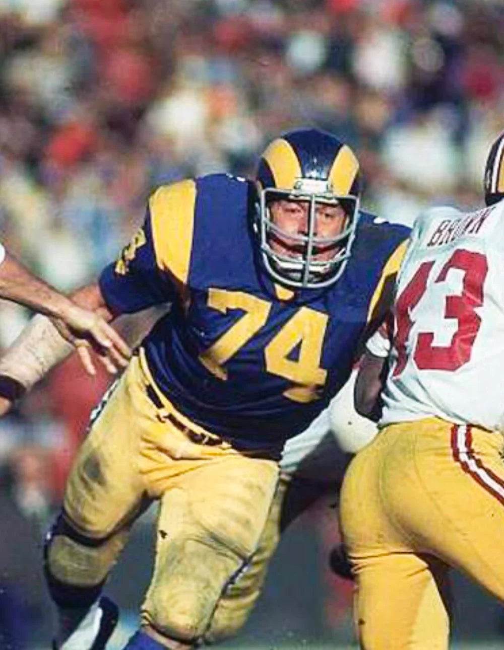 Merlin Olsen 1974 Los Angeles Rams NFL Mitchell & Ness Jersey blue product image 3, provided for visual reference and