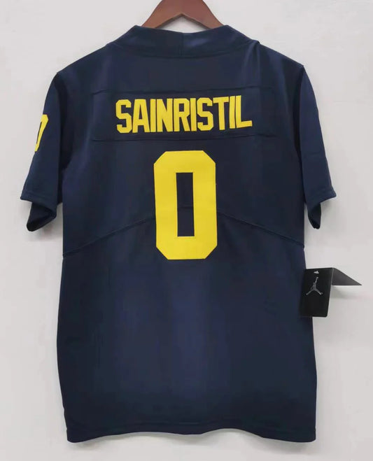 Mike Sainristil Michigan Wolverines Jersey Blue product image 1, provided for visual reference and product detail review