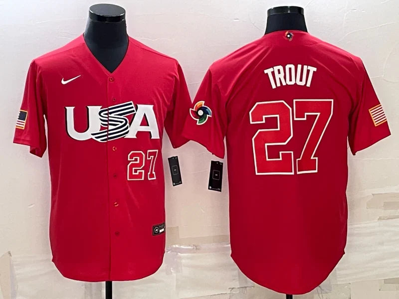Mike Trout Team USA Baseball jersey Nike Red product image 1, provided for visual reference and product detail review