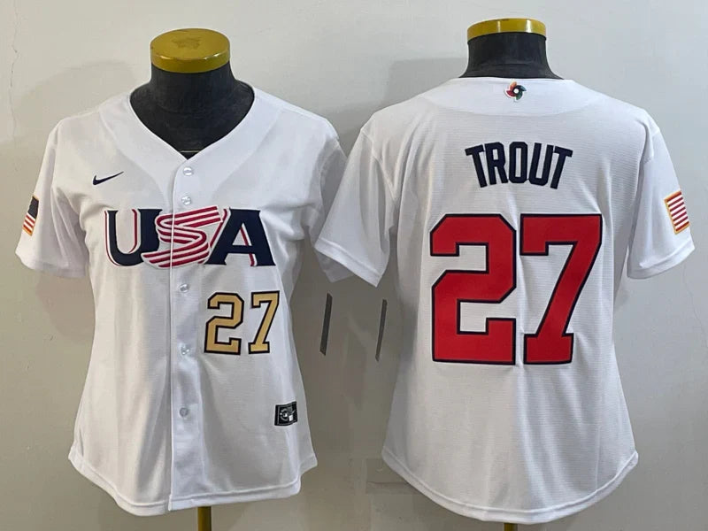 Mike Trout Team USA Baseball jersey Nike white product image 1, provided for visual reference and product detail review