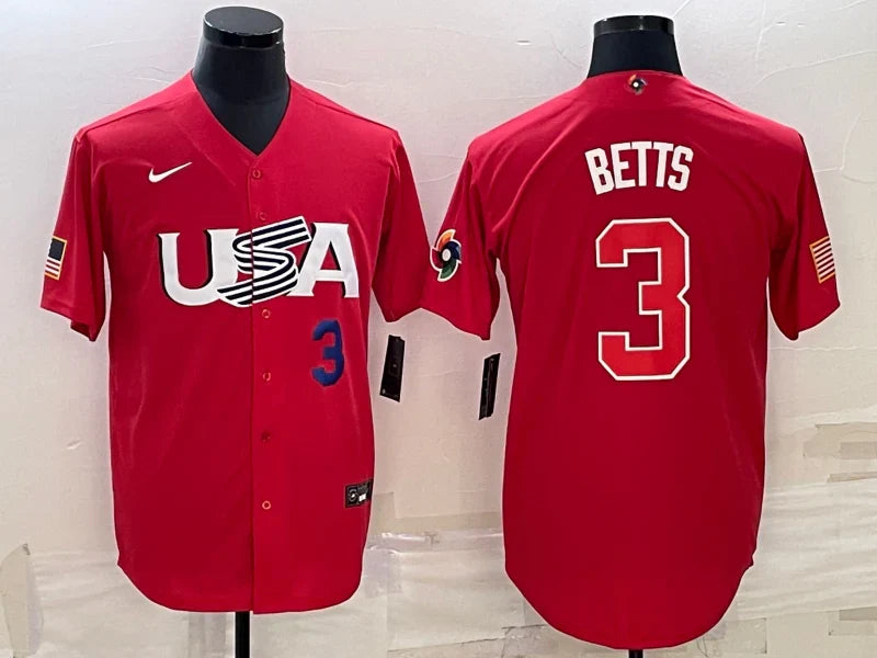 Mookie Betts Team USA Baseball jersey Nike Red product image 1, provided for visual reference and product detail review