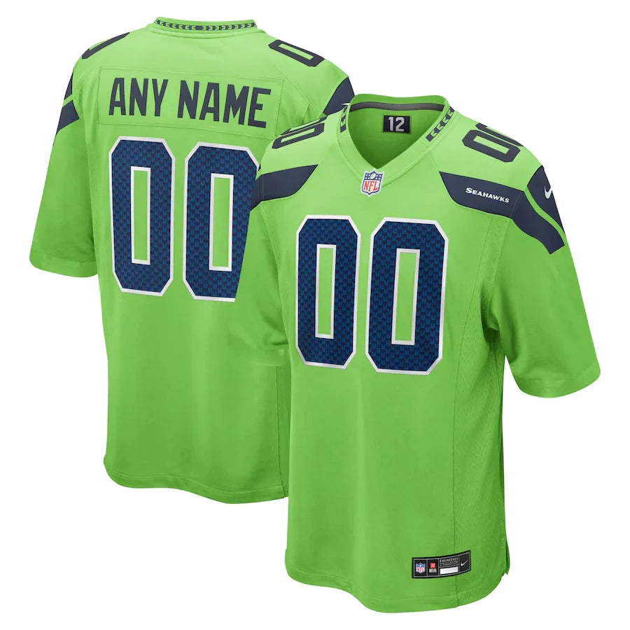 Any name & Number Seattle Seahawks Neon Green NFL Nike jersey product image 1, provided for visual reference and product