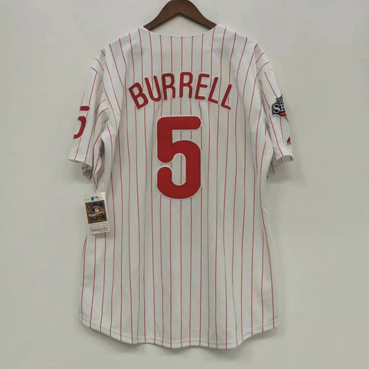 Pat Burrell Philadelphia Phillies Jersey white WS patch product image 1, provided for visual reference and product detail