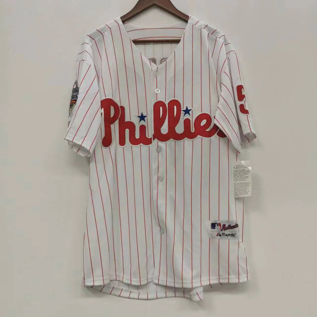 Pat Burrell Philadelphia Phillies Jersey white WS patch product image 2, provided for visual reference and product detail