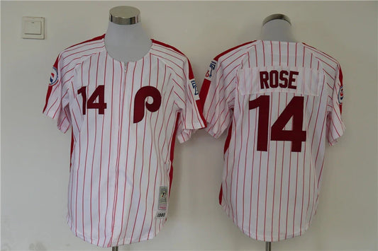 Pete Rose Philadelphia Phillies Jersey white pinstripes product image 1, provided for visual reference and product detail