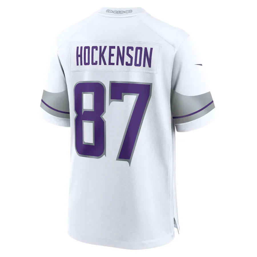 T.J. Hockenson Minnesota Vikings Official NFL Nike jersey white product image 2, provided for visual reference and product
