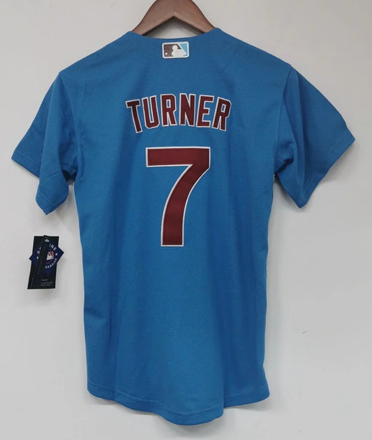 Trea Turner Philadelphia Phillies Official MLB Nike Jersey blue product image 1, provided for visual reference and product
