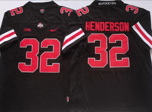 TreVeyon Henderson Ohio State Buckeyes jersey black with red numbers product image 1, provided for visual reference and