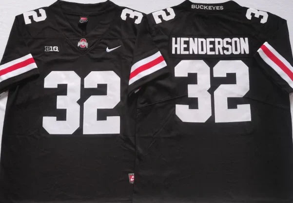 TreVeyon Henderson Ohio State Buckeyes jersey black with white numbers product image 1, provided for visual reference and