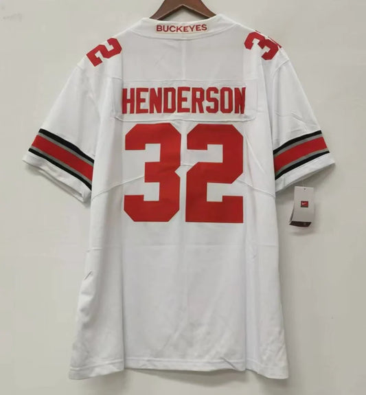 TreVeyon Henderson Ohio State Buckeyes jersey white product image 1, provided for visual reference and product detail review