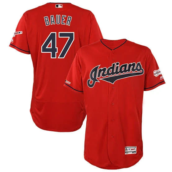 Trevor Bauer Cleveland Indians Official MLB Majestic jersey red product image 1, provided for visual reference and product