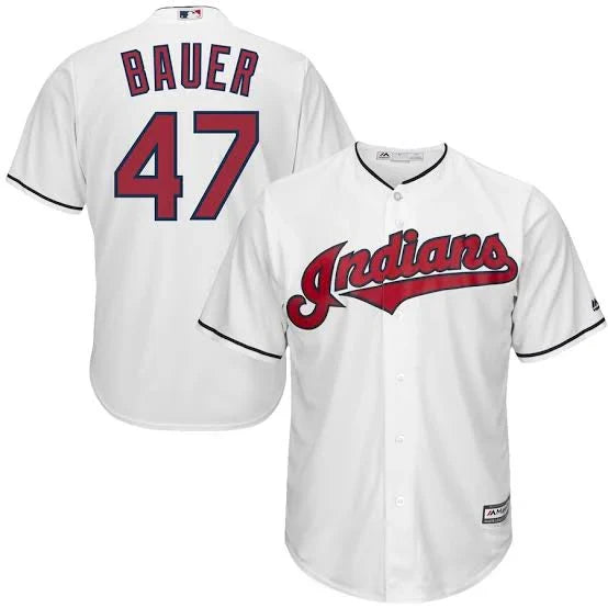 Trevor Bauer Cleveland Indians Official MLB Majestic jersey white product image 1, provided for visual reference and product