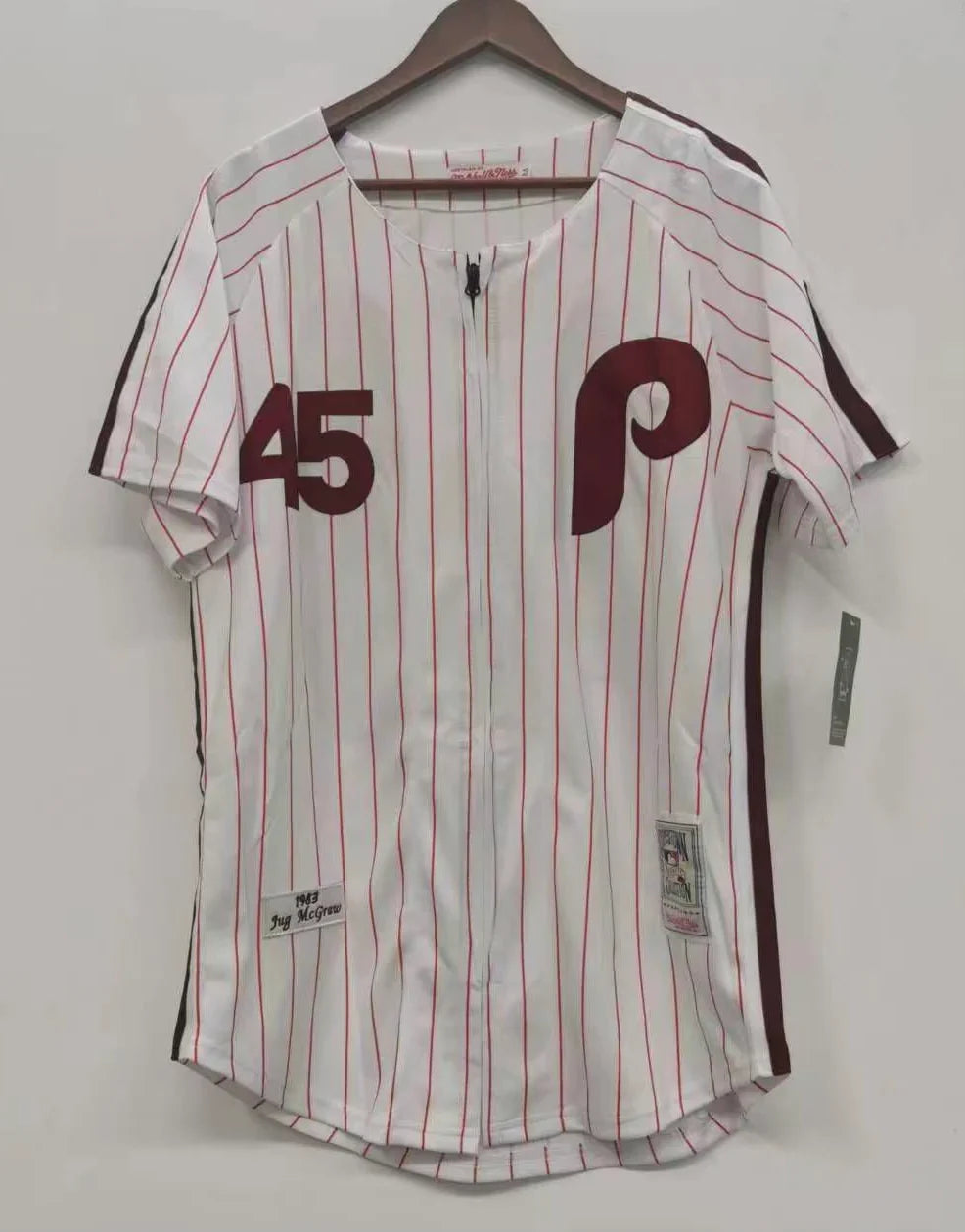 Tug McGraw Philadelphia Phillies Jersey Mitchell & Ness pinstripes zipper product image 2, provided for visual reference and