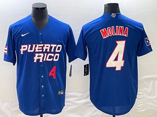 Yadier Molina Puerto Rico jersey Nike blue product image 1, provided for visual reference and product detail review