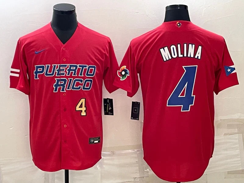 Yadier Molina Puerto Rico jersey Nike red product image 1, provided for visual reference and product detail review